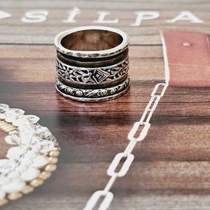 Silpada Etched Sterling Silver Brass Spinner Cuff Ring R2293 Size 6
